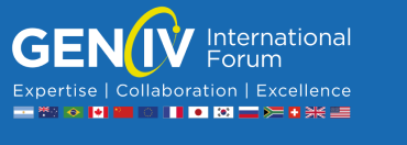Blue background with logo text, Gen IV International Forum, expertise, collaboration, excellence 