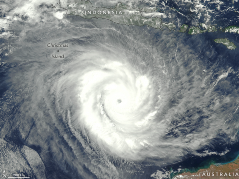 Satellite photo of a tropical cyclone over the southern Pacific Ocean