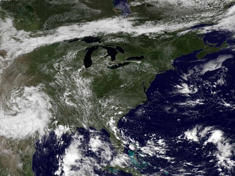 Satellite photo of swirling clouds above the US