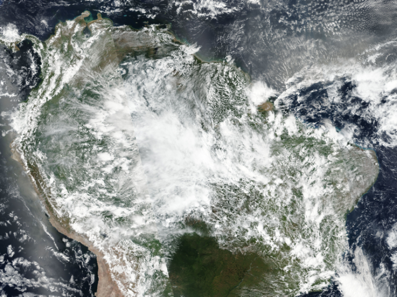 Photograph of clouds above the upper part of South America