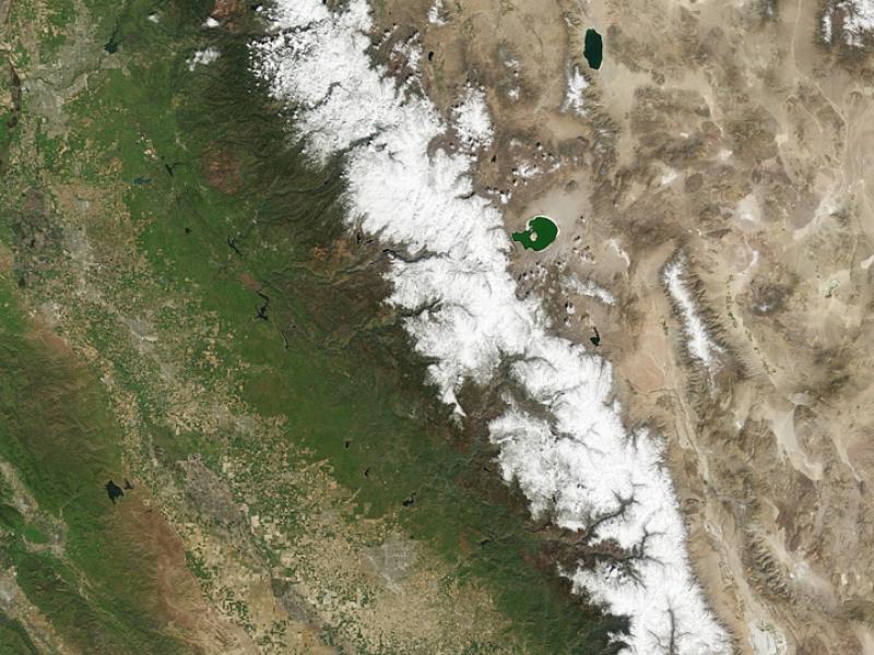 Satellite image of Sierra Nevada mountain range